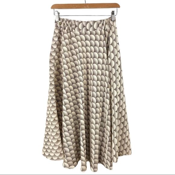 𝅺VINTAGE Tan Circle Print Midi Skirt Size XS - Picture 3 of 6